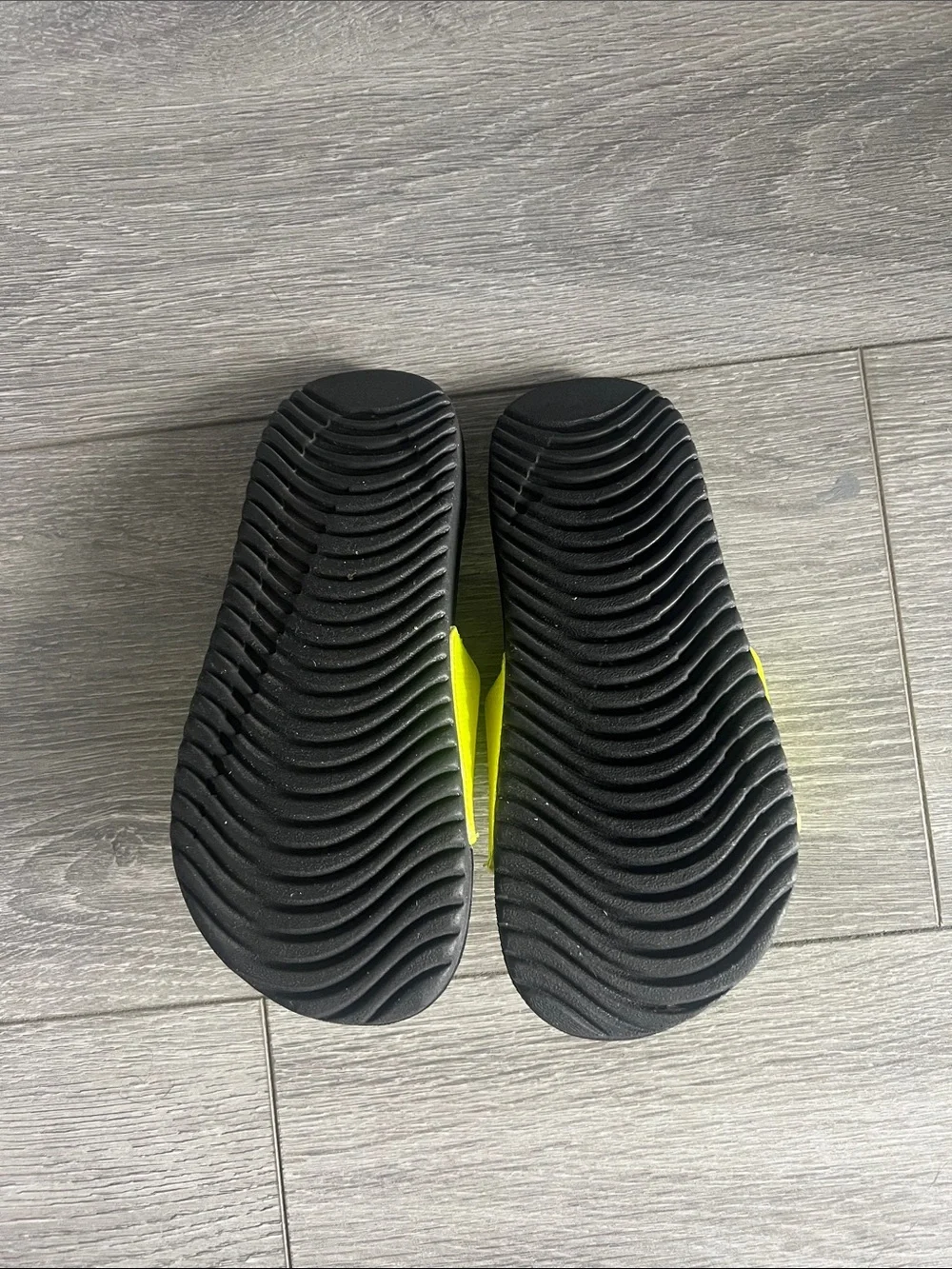 Nike Kids' Neon Green/Yellow Slide Sandals with Black Swoosh